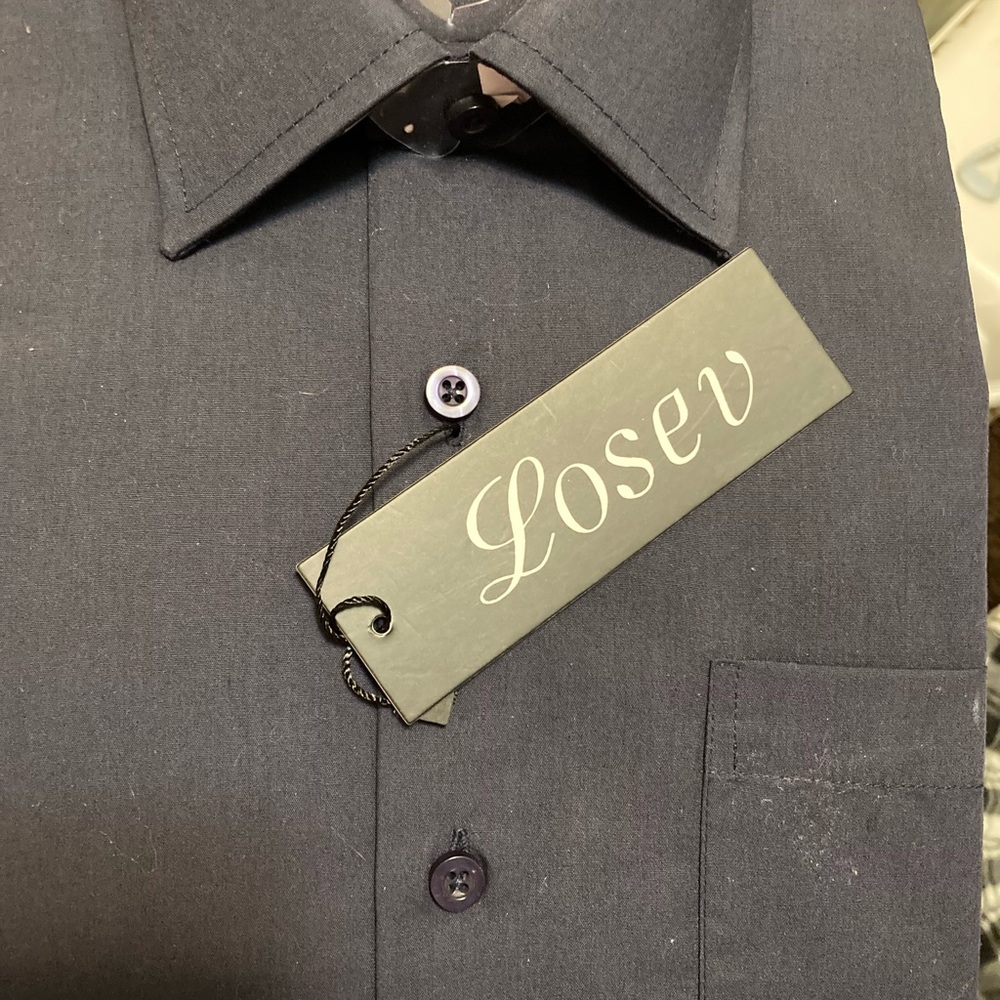 Losev Mens Dark Blue Button Down Shirt